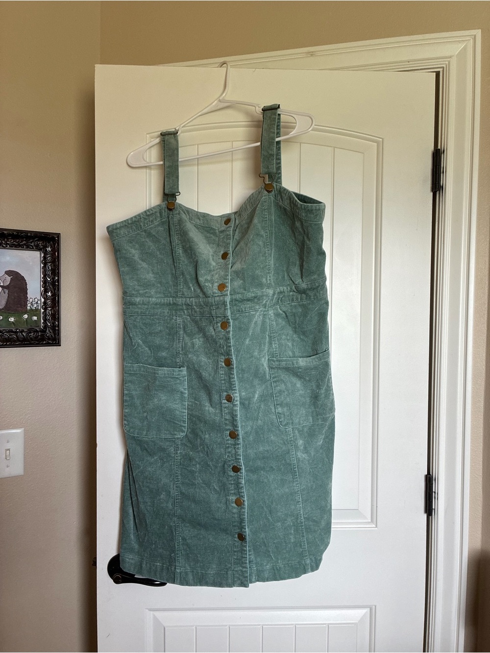 GUC 2XL Love Olive CO Women’s Button-Front Corduroy Pinafore Dress in Sage